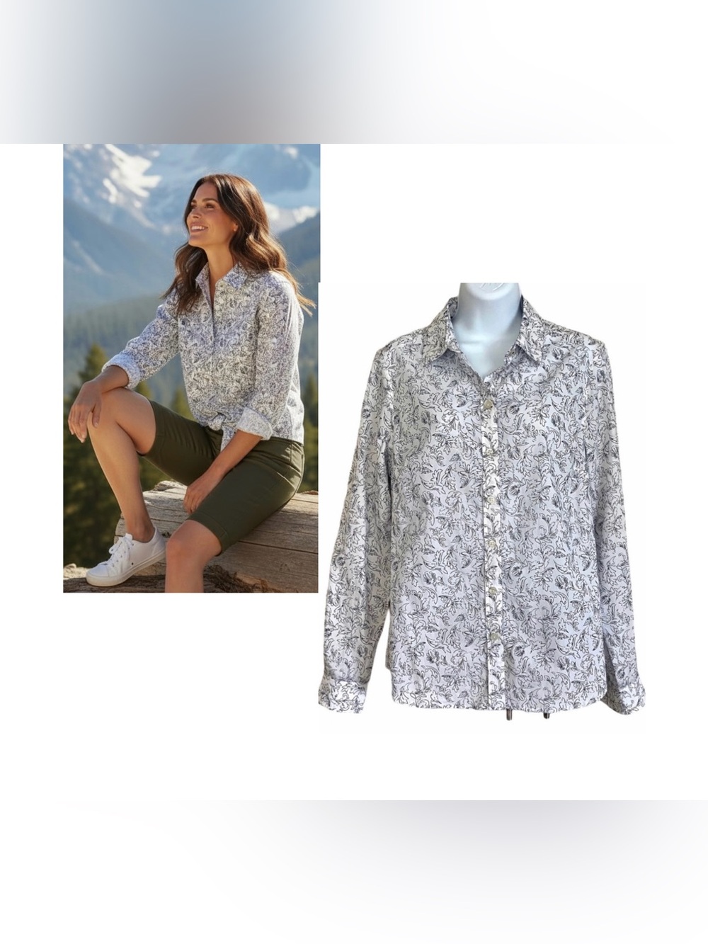 Fleur Bleue Floral Cotton Button-down Shirt Medium Casual